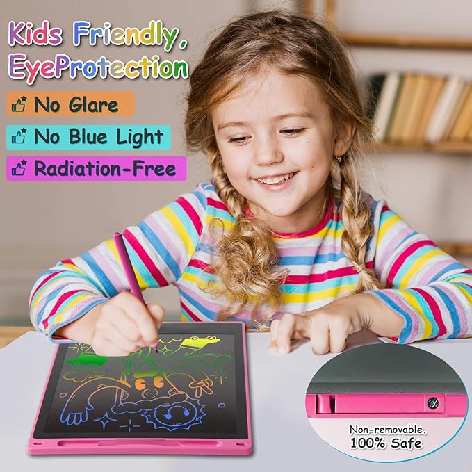 10 Inch LCD Writing Tablet - Colorful Electronic Drawing Pad & Doodle Board for Kids Ages 3-8, Erasable Educational Toy, Birthday and Christmas Gift for Girls and Boys (Pink)