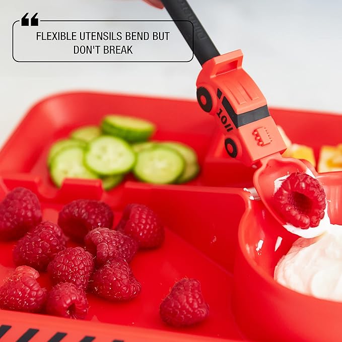 Dinneractive Dining Set for Kids - 3PC Red Race Car Dinnerware - Race Car Utensils - Toddler Plates - Baby Dishes