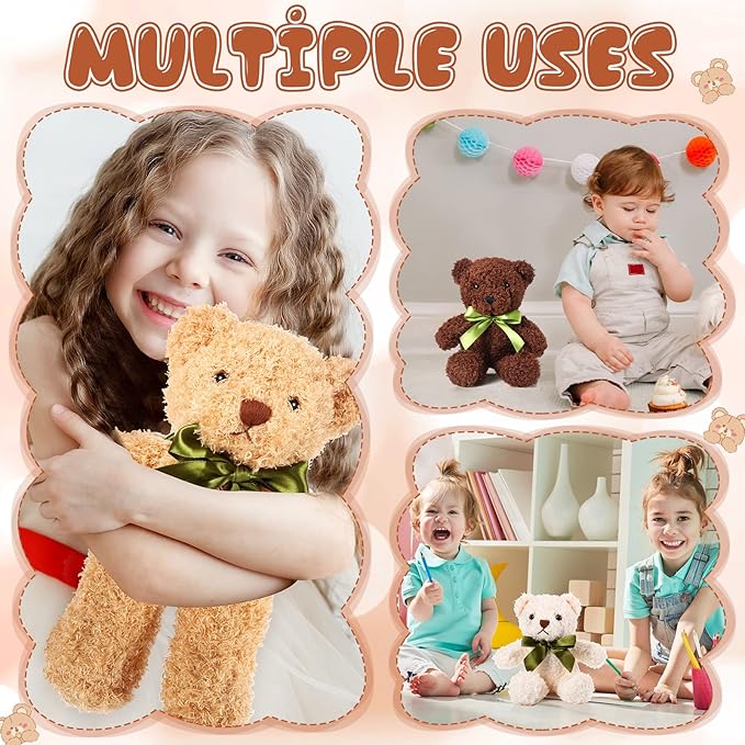 HyDren 30 Pcs Stuffed Animals Plush Bears Gifts Bulk Sleeping Playing Bear Toys with Bow Tie for Birthday Baby Shower Graduation Christmas Wedding Party Favor(10 Inch,White, Brown, Dark Brown)