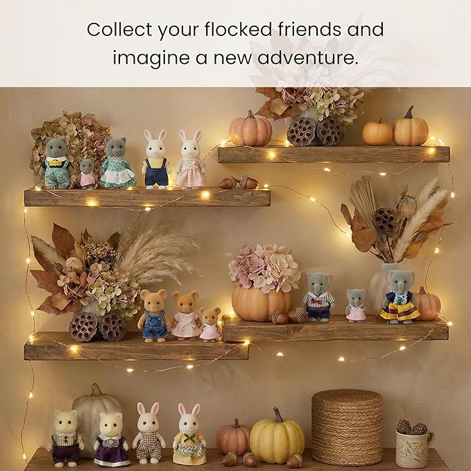 Family White Rabbit Figures — Set of 3 Collectible Flocked Mini Dolls with Removable Clothes, Miniature Dollhouse Pretend Play Figures for Kids Ages 3+