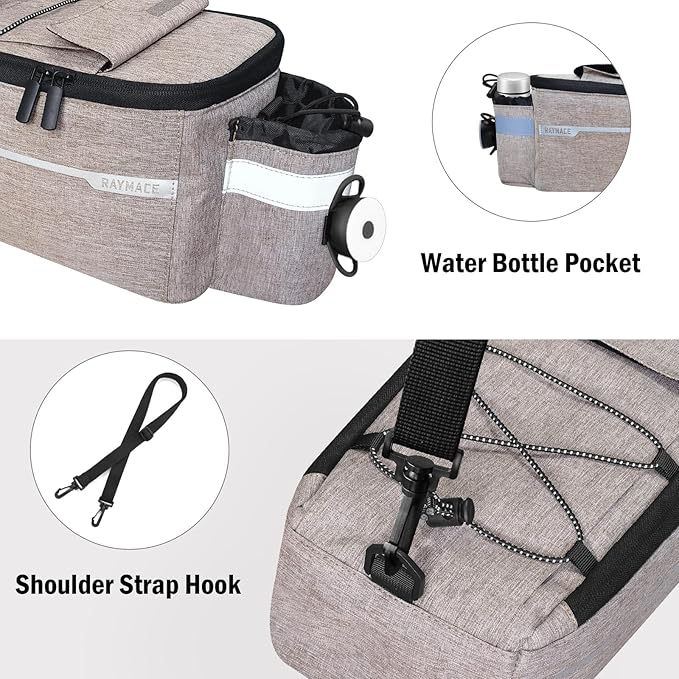RAYMACE Bike Rear Rack Bag with Tail Light, Bike Truck Cooler Bag for Warm or Cold Items