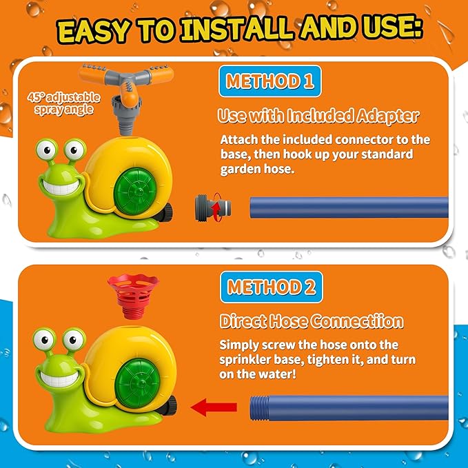 Water Sprinkler Baseball Toy for Kids Outdoor Play, 2 in 1 Snail Sprinkler with Bat and Balls, Backyard Lawn Pool Summer Game for Boys Girls Ages 4-8