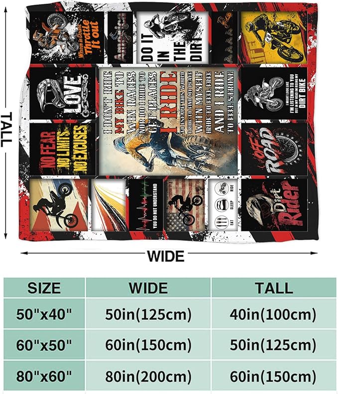 Motorcycle Blanket for Mens, Dirt Bike Flannel Throw Blanket, Fleece Soft Cozy Stuff Blankets Gift for Women Men Couch Sofa Bed 60" x 50"