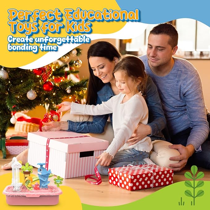 Play Sink with Running Water, 4-in-1 Kids Kitchen Sink Toys with Electric Faucet, Water Table Floating Pool Toy w/Fishing Game, Duck Slide, Pretend Play Dishwasher Set for Toddler Boys Girls (Pink)