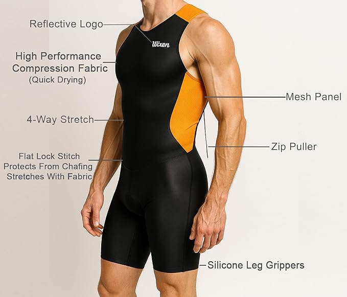 Wixen Men's Performance Triathlon Suit Sleeveless Tri Suit Padded Quick Dry Run Swim Bike
