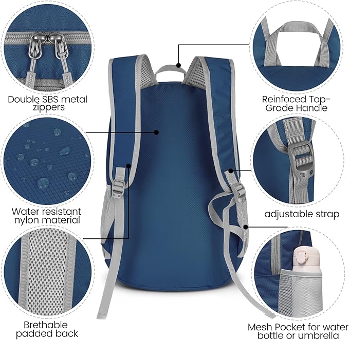 ZOMAKE Lightweight Packable Backpack 28L, Foldable Backpacks Water Resistant Collapsible Day Bag Light Daypack for Hiking