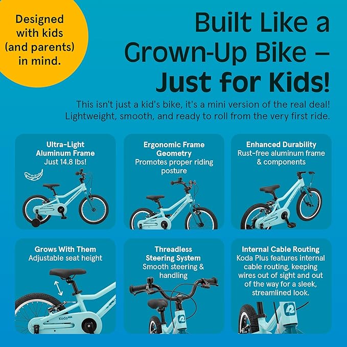 Retrospec Koda Plus Kids Bike for Boys & Girls Ages 4-6 Years - 16" Children's Bicycle, Adjustable Seat & Handlebars