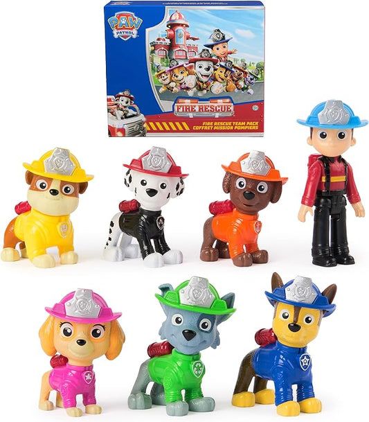 Paw Patrol Fire Rescue Team Pack with 7 Collectible Action Figures, Including Ryder & 6 Pups, Kids Toys for Boys & Girls Ages 3 and Up