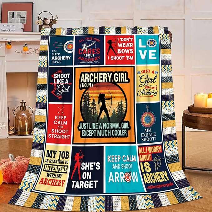 Archery Blanket, Archery Throw Blanket, Sports Gifts Blankets Stuff Fleece Flannel Plush for Girls Women Men Boys Lovers Adults Soft Bedding Gift for Sofa Bed Office Home Decor 60"x50"
