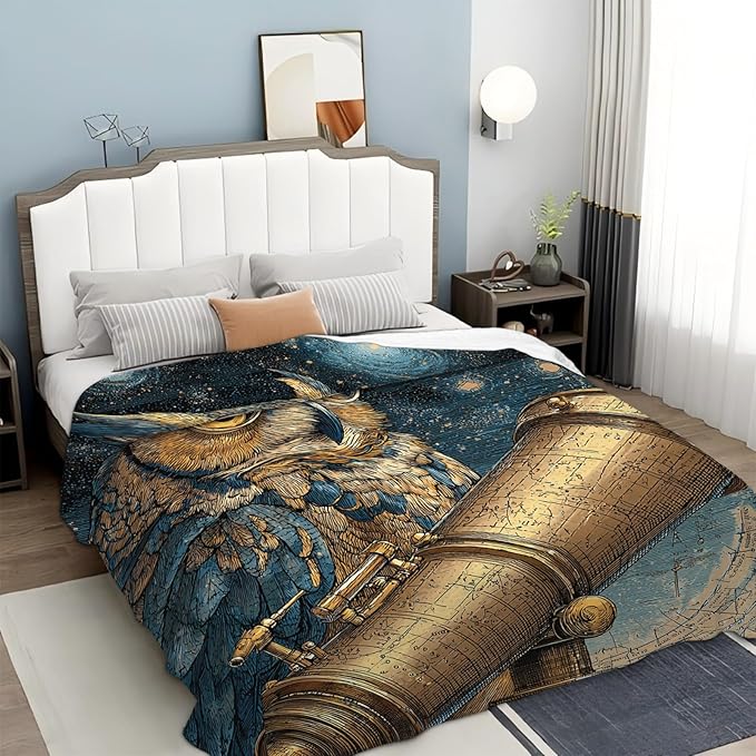 Owl Throw Blanket Ultra Soft Owl Starry Sky Flannel Blanket Lightweight Cozy Print Blankets Gift for Women and Men Couch Sofa Bed 60" x 50"