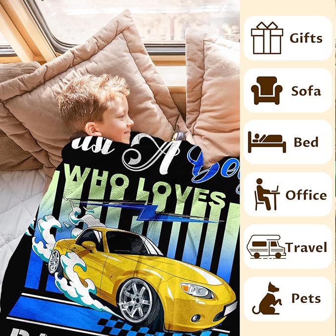 Racing Car Blanket for Boys - 30x40 Inches Cute Race Sport Car Throw Blanket Gifts for Kids Cars Lovers - Black Soft Fuzzy Lap Blankets for Couch Sofa