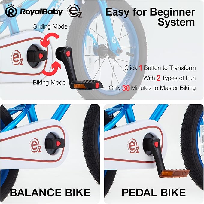 RoyalBaby Kids Bike, Terra EZ Balance to Pedal Convertable Bicycle, 14 16 18 Inch Easy Learn Balancing to Biking Boys Girls Ages 3-9 Years Beginners