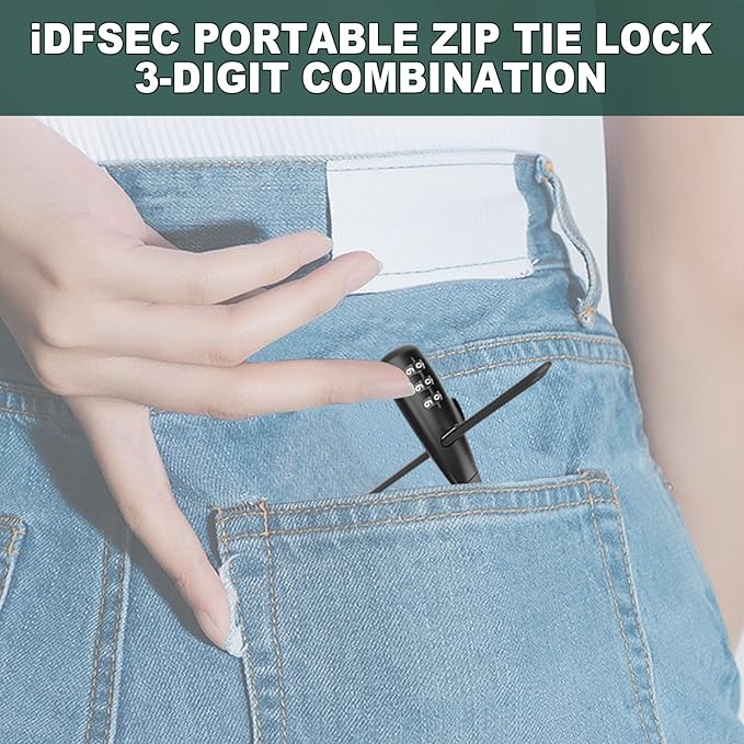 Zip Tie Lock, Adjustable Cable Tie with Stainless Steel Core - Multi-Purpose Cable Lock for Securing Helmets, Bicycles, Skis, Scooters, Café, Gate Door (3/Pack, Black)