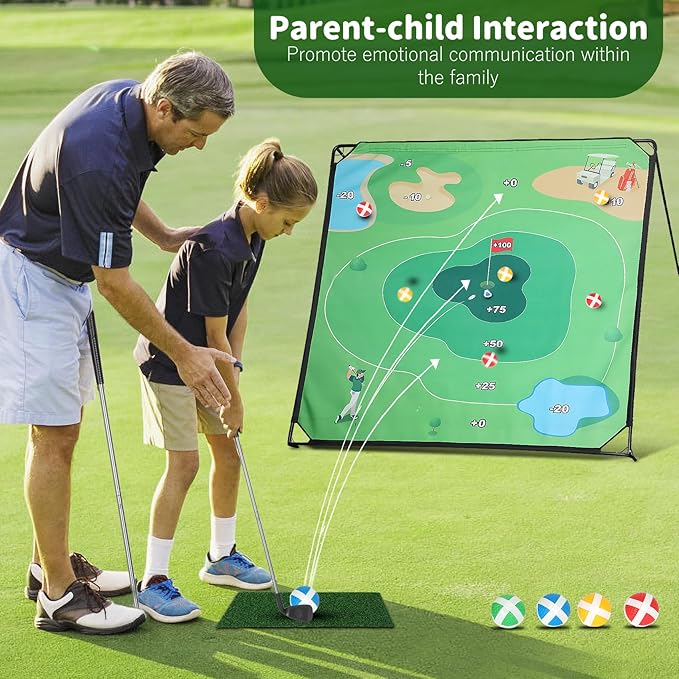 Golf Chipping Game Set – Indoor & Outdoor Golf Games for Adults & Kids, Family Games with Adjustable Angle, 70.9"x70.9", 2 Clubs – Ideal Golf Chipping Game Set & Golf Gifts