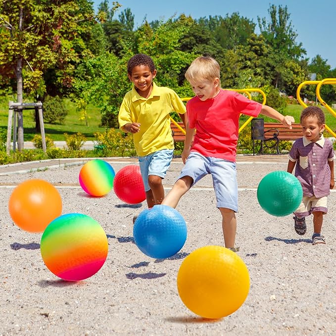 EVERICH Playground Balls Kickball, 6 or 12 Pack 8.5" Dodgeballs Bouncy Kick Balls for Kids Adults Outdoor Indoor, 4 Square Ball School Yard Games for Boys Girls 3-5 5-8 8-12 with Pump