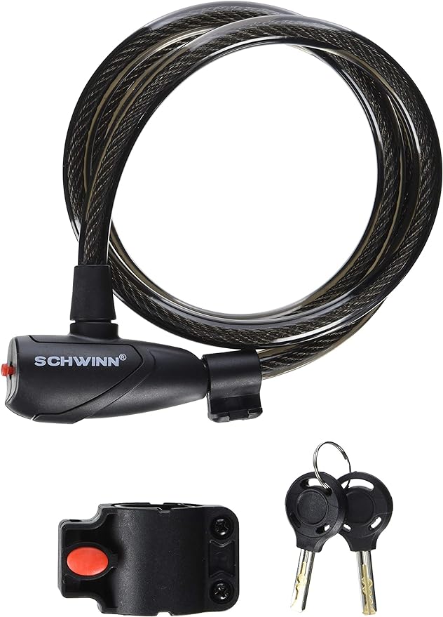 Schwinn Bike Cable Lock with A Lighted Key, 6 feet x 15 mm Anti Theft Bicycle Lock, Security Level 3
