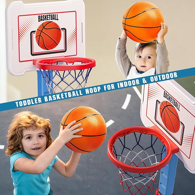 Toddler Basketball Hoop Indoor for Age 1-3, Height Adjustable Poolside Basketball Hoop with 3 Balls, Mini Basketball Hoop Sport Toys Birthday for Toddler Boy Girl 1 2 3 4 Year