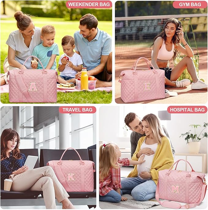 Gifts for Teen Girl, Initial Travel Duffle Bag, Personalized Women Weekender Overnight Bags, Gift for Daughter Kid Girl Wife Friend（Pink,B)