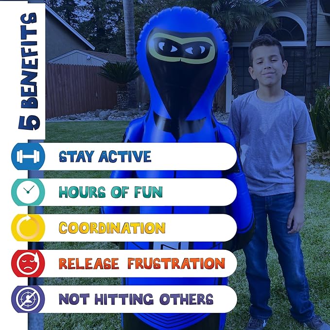 INFLATABLE DUDES Ninja Toy 63 Inches -Kids Punching Bag | Already Filled with Sand| Bop Bag | Inflatable Bopper | Boxing | Ninja Birthday Party | Punching Bag for Kids- (Heavy Hitters Nobi)