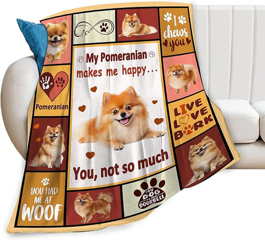 Pomeranian Gifts Blanket, Pomeranian Throw Blankets, Dog Mom Gift for Women Men Boys Girls Lover Adult Cozy Fleece Flannel Bedding Stuff Animal Plush for Couch Sofa Bed Decor 60"X50"