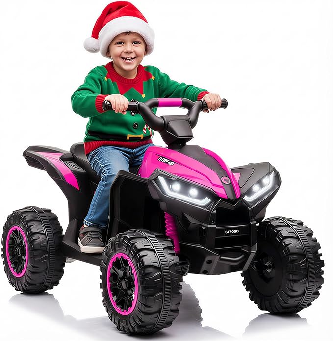 Aosom 12V Kids ATV Quad Car with Forward & Backward Function, Four Wheeler for Kids with Wear-Resistant Wheels, Music, Electric Ride-on ATV for Toddlers Ages 3-5 Years Old, Pink