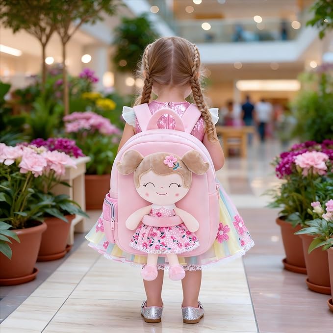 Gloveleya Toddler Backpack Baby Girl Gift Plush Bag Diaper Bag Plush Printed Sakura Backpack