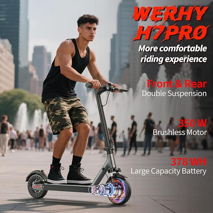 WERHY Electric Scooter, 350W/500W Motor, Top Speed 19/22 mph, Max 16/23/25/28Miles Ranges, Foldable E Scooter for Adults