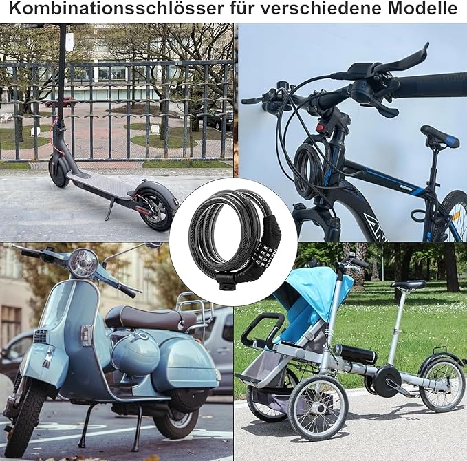E Scooter Lock, Bike Combination Cable Locks Compatible with Xiaomi M365/Max/GXL/Ninebot/Segway/Motor/Bicycle Lock 4 ft Long/0.472In Scooter Anti-Theft Ideal 4 Digit/12 Steel Cable