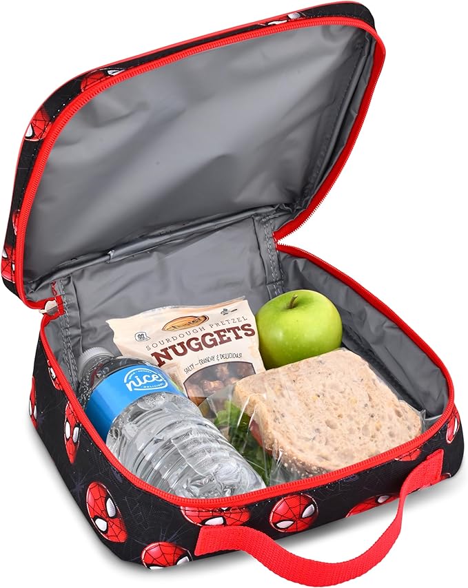 Fast Forward Marvel Spiderman Lunch Box for Kids | Insulated Lunch Bag Lunch Box for Boys, Girls, Unisex | Reusable Black Lunchbox