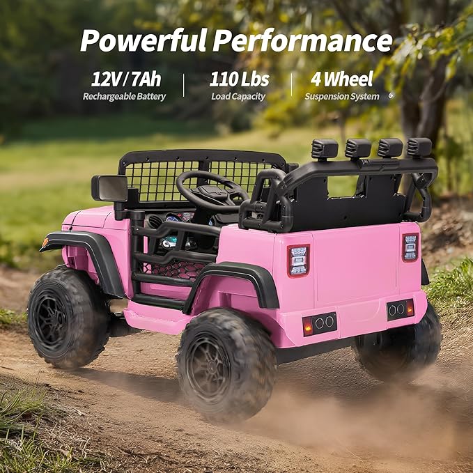 2 Seater Ride on Car Toy, 12V Electric Car for Kids 4-8 with Remote Control, Capacity 110 lb, LED Light - Light Pink