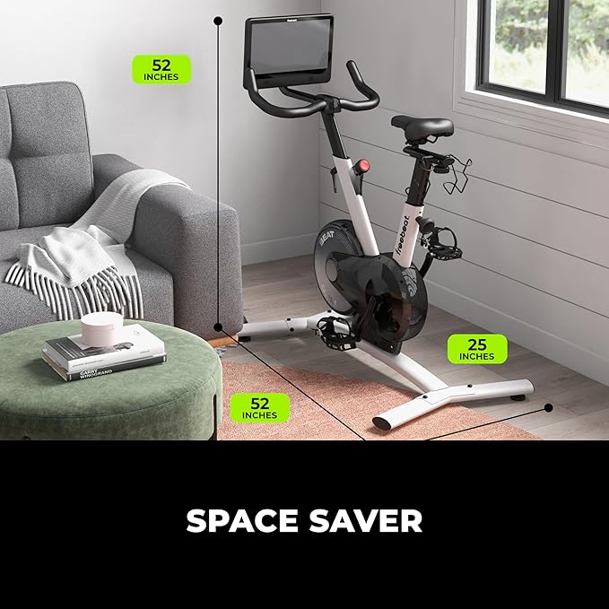 Freebeat Boom Exercise Bike, Smart Spin Bike for Home, 15.6'' HD Touchscreen, Auto Resistance, Compact Stationary Bike with Screen, Bluetooth, Scenic Rides, Training Algorithm, Gamified Classes with Expert Instructors