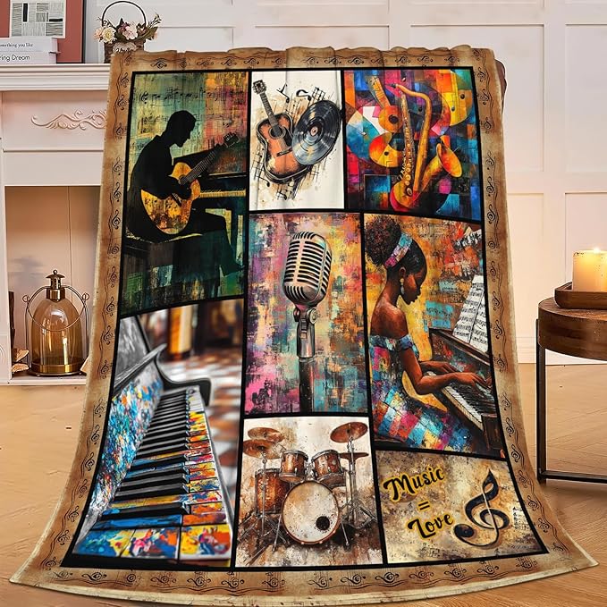 Music Lover Blanket for Women Girls, Musical Instruments Note Flannel Throw Blanket, Cozy Fleece Soft Stuff Blankets Gift for Couch Sofa Bed 50" x 40"