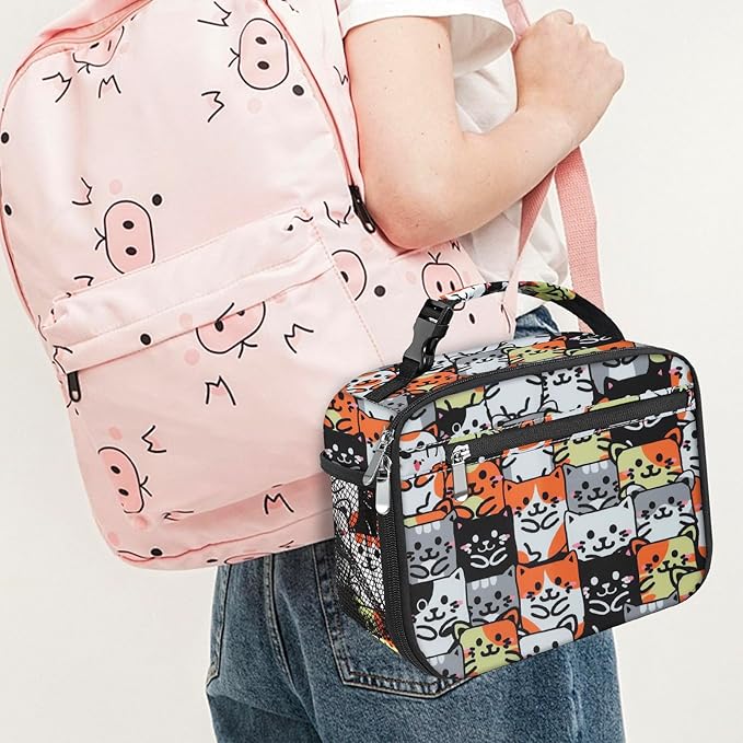 Kids Lunch Box for Boys Girls Lunch Bag Insulated Durable Lunchbox Children Lunch Tote Bag for School Cat