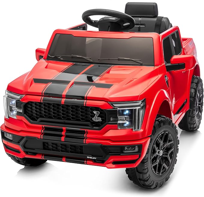 Licensed Ford Shelby F-150 24V Ride on Toy for Kids, Electric Car w/Remote Control, 400W Motors - Red