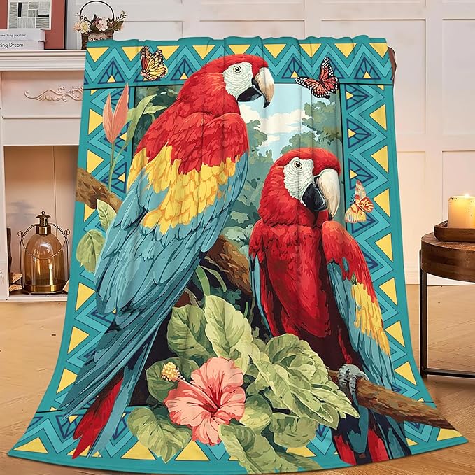 Parrot Bird Throw Blanket Macaw Stuff Gifts for Kids Girls Boys Adults Women Men Soft Cozy Warm Plush Fluffy Fuzzy Fleece Blanket Decor 60''X80''