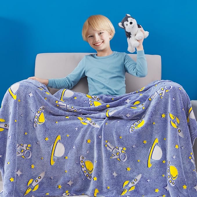 Astronauts Gifts Toys for Boys Kids, Glow in The Dark Astronauts Blanket,Birthday Presents Decor for Kids Age 3-14 Year Old Son Teen Child Toddler Luminous Christmas Bedroom Blanket 50"x60"