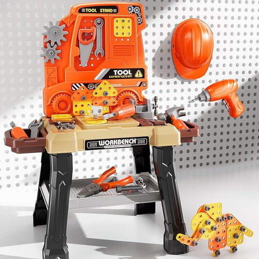Kids Tool Bench Set, 142Pcs Toddler Tool Toy Playset with Electric Drill & Realistic Tools, STEM Building Pretend Play Construction Toys for Boys, Toddlers Toys Gifts for Ages 3 4 5 6 7 Year Olds