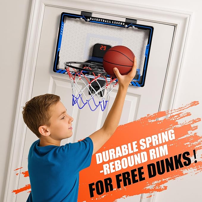 HopeRock Indoor Basketball Hoop with Projected Court, Basketball Hoops for Kids Over The Door with Scoreboard & 3 Balls, Mini Hoops Basketball Toys Gifts for 5 6 7 8 9 10 11 12 Year Old Boys Girls