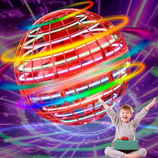 Flying Orb Ball Toy - 2025 Upgraded Magic Flying Orb Toy with LED Light 360°Rotating, Boomerang Flying Toys Indoor Outdoor Fun Games, for Boys Girls Adults Kids (Red)