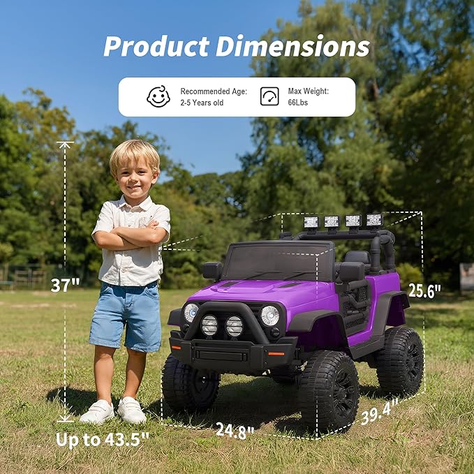 Kids Ride on Car Toy, 12V Electric Car for Kids with Remote Control, LED Light - Purple