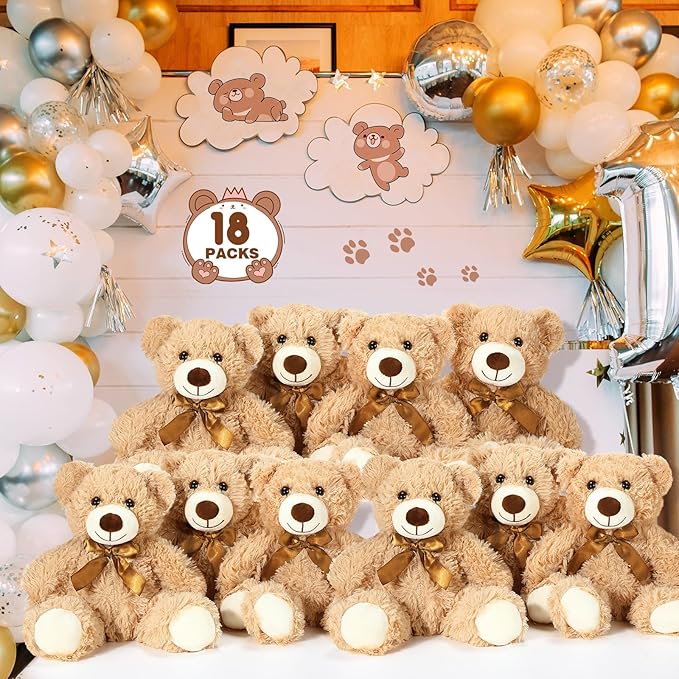 Zhanmai 18 Pcs 14 Inch Bears Stuffed Animal Bulk Gift Plush Bear Toys for Birthday Wedding Baby Shower Party Favor(Light Brown)