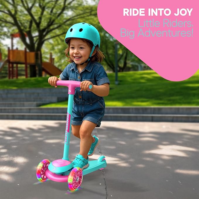 3 Wheel Scooter for Kids, Smooth Light Up LED Front Wheels, Wide Anti Slip Deck, Rear Foot Brake, Easy Lean to Steer Maneuvering, Indoor & Outdoor Ride On Toys for Ages 2 Up