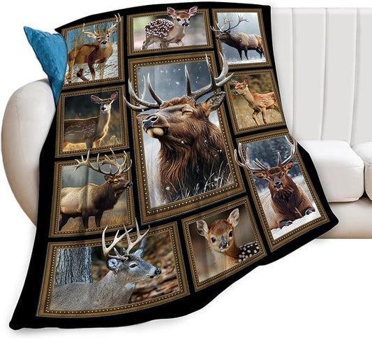 Deer Blanket Fleece Soft Warm Plush Moose Elk Throw Blanket Lightweight Plush Fuzzy Cozy Wild Animal Blankets Gift for Lover Kids Adult Suitable for Couch Sofa Bed 80"X60"