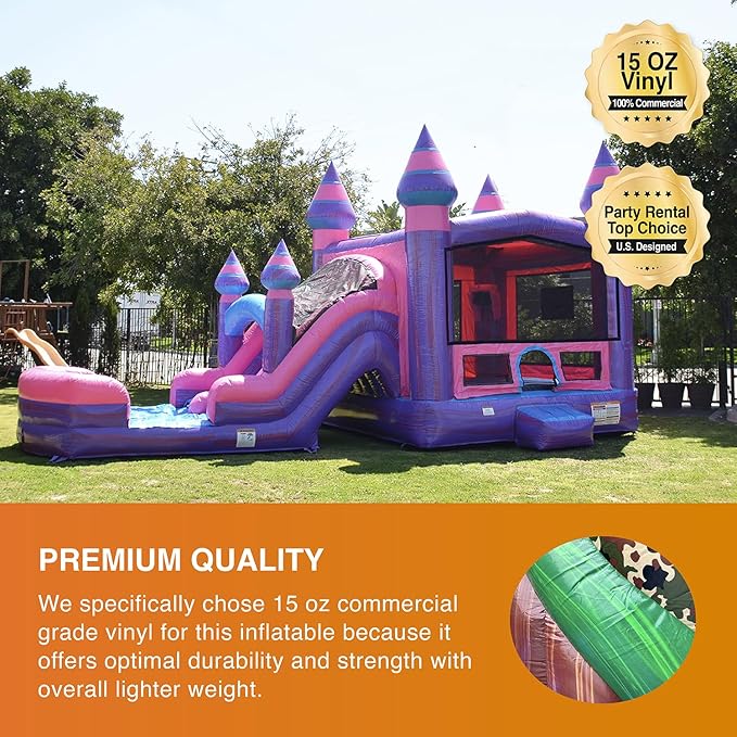 JumpOrange Purplish Commercial Grade Bounce House Water Slide Combo with Pool for Kids and Adults (with Blower), Basketball Hoop, Wet Dry Use, Outdoor Indoor, Birthday Party, Rental Quality