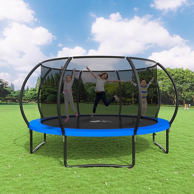 Polar Aurora 10FT 12FT 14FT 16FT Outdoor Trampoline with Safety Enclosure Net, Thickened Spring Pad，ASTM Approved Recreational Trampoline for Kids and Adults,Anti-Rust Coated Frame and Thickened Mat