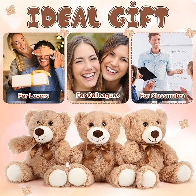 Skylety 10 Pcs Bears Bulk Stuffed Animal Plush Toys 10-14 Inches Birthday Party Favors(Light Brown)