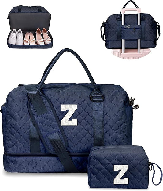 Birthday Gifts for 6-13 Year Old Girls - Personalized Duffle Travel Bags, Monogram Overnight Bags with Makeup Bag Gifts for Family (Letter Z)