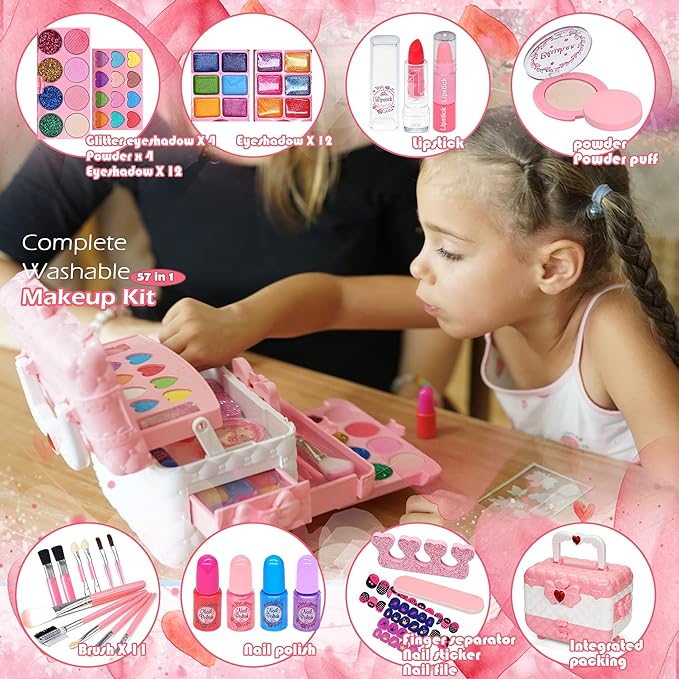 Kids Makeup Sets for Girls - Kids Makeup Sets for Girls 5-8, Maquillaje para Niñas, Play Make Up Kit, Best Toys for Little Girl,Princess Toddler Kid Stuff, Ages3456789 10 Year Old Girl Birthday Gifts