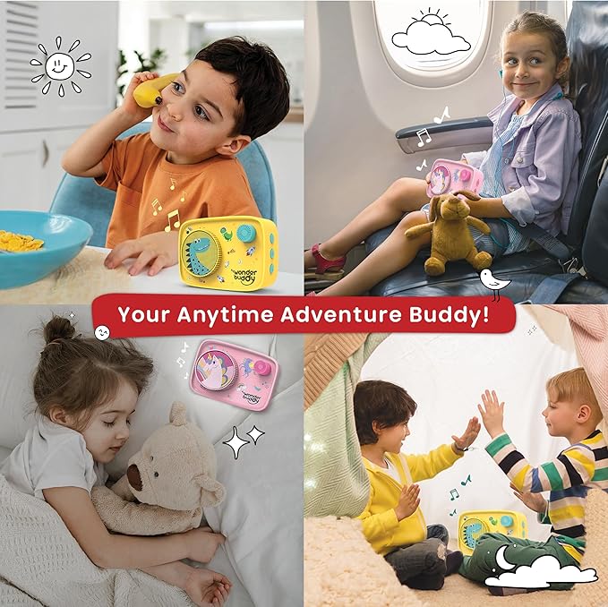 WonderBuddy Kids Story Box Audio Player, 500+ Preloaded Stories & Rhymes, Story Writing DIY Art Kit, Voice Recorder, Content Upgrade, Bluetooth, Birthday Gift for Boys Girls 3+ Years- Dino