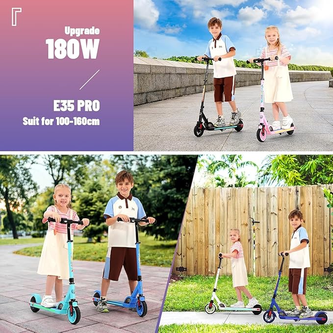 Caroma Electric Scooter for Kids Ages 6-14, 180W/150W Motor & 10 Mph, 85 Mins Ride Time, Adjustable Height & Speed, LED Display & Colorful Lights, Kids Electric Scooter, Best Gifts for Girls and Boy